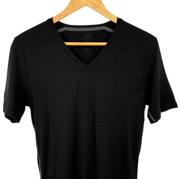 Icebreaker Merino Anatomica Short Sleeve V Neck T Shirt Heather Black Size Small - Picture 2 of 6
